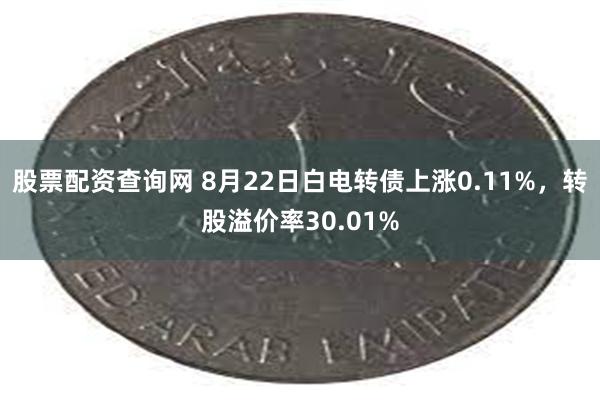 股票配资查询网 8月22日白电转债上涨0.11%，转股溢价率30.01%